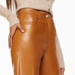 WILFRED x ARITZIA The Melina Pant High Waisted Vegan Leather Cognac Brown Size 4
